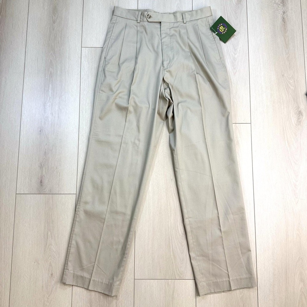 VTG Club Room Westover Pleated Khaki Pants 33x34‎ 100% Cotton Taiwan NWT Macy's